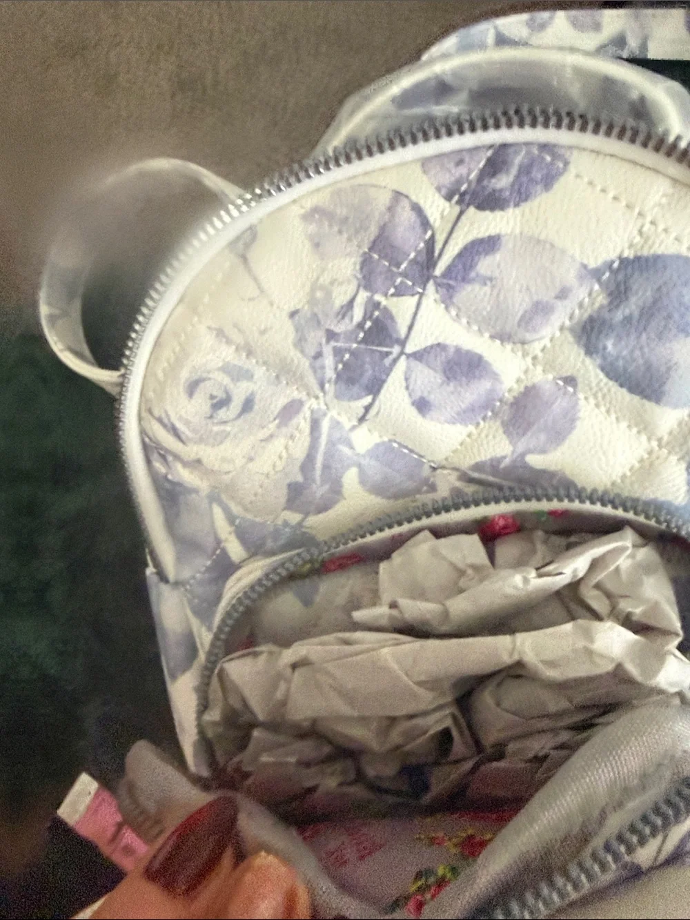 Betsey Johnson Cream and Lavender Floral Mini Backpack
